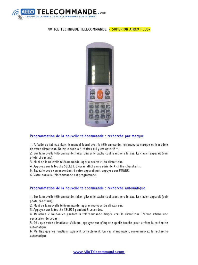 Mode D Emploi Telecommande Climatiseur Samsung Pdf Notice Airco Plus | PDF