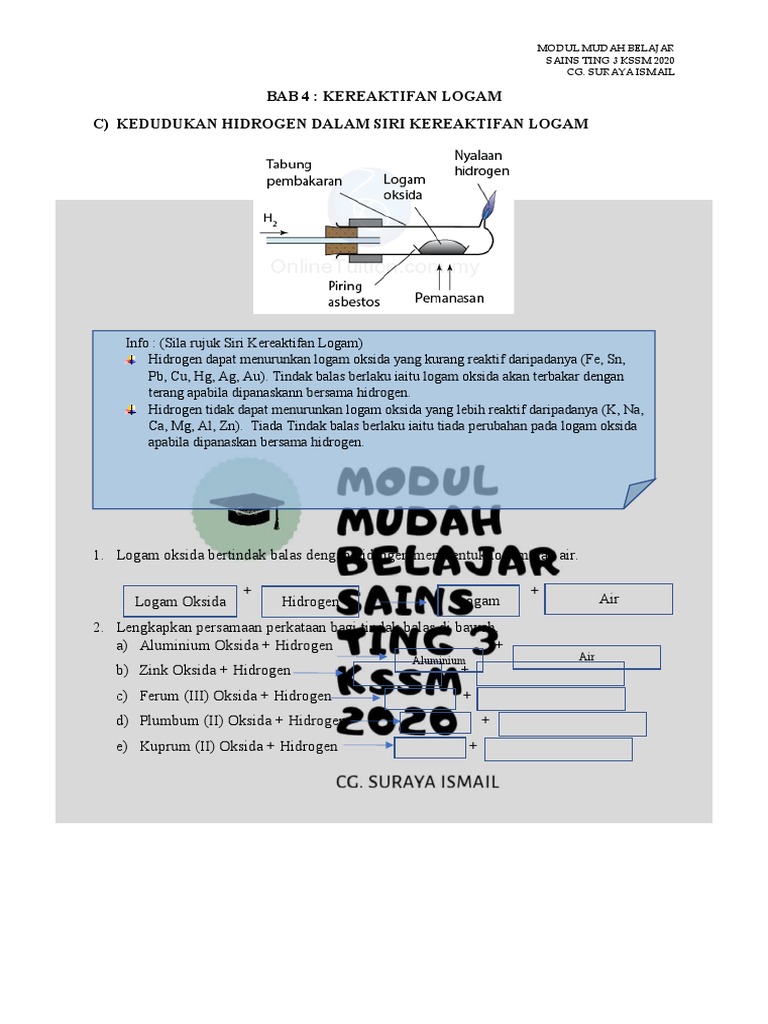 4 2 C Kedudukan Hidrogen Dalam Siri Kereaktifan Logam Pdf