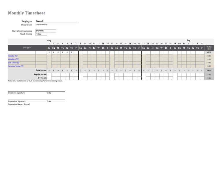 Monthly Employee Timesheet Template | PDF | Working Time | Employee ...