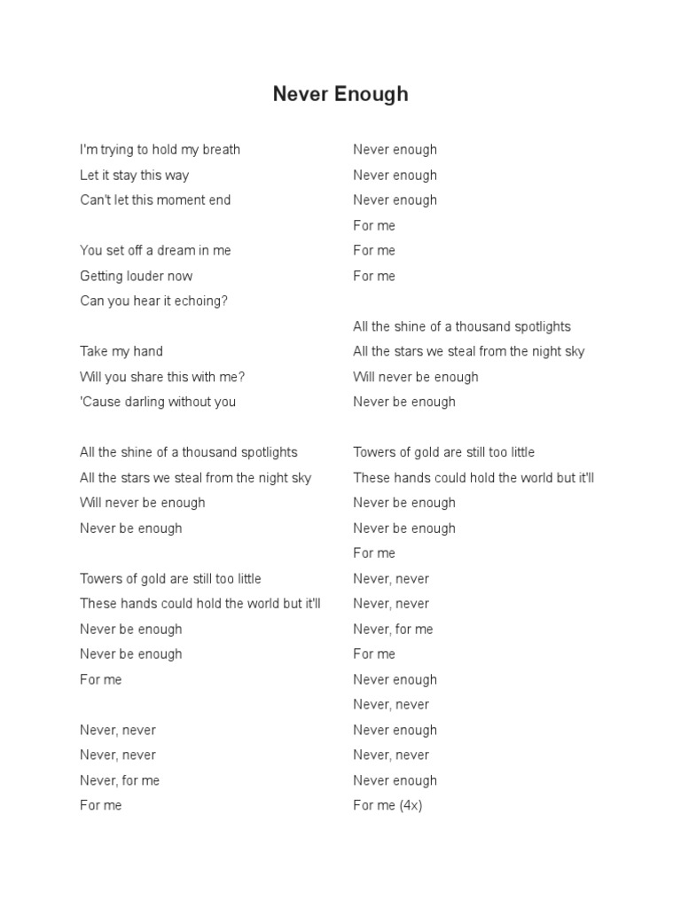 NEVER ENOUGH Lyrics PDF