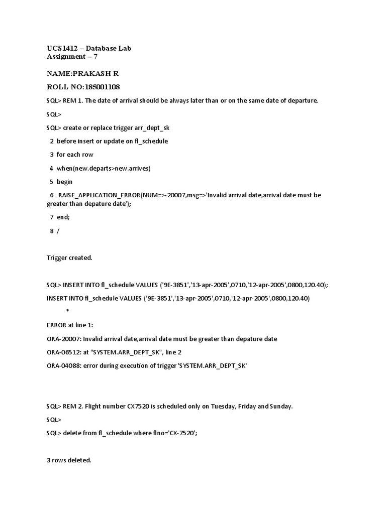 Flight Schedule Validation Triggers | PDF | Sql | Science And Technology