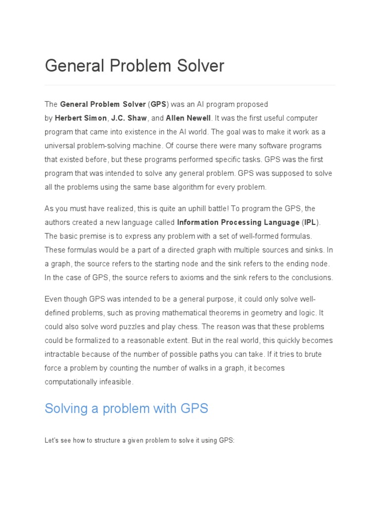 General Problem Solver Solving A Problem With GPS PDF Formalism