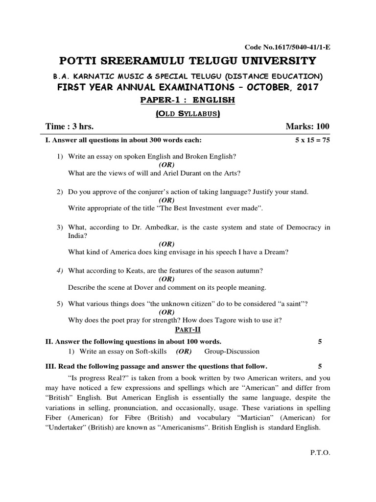 B.A. 1st Year English Syllabus Overview | PDF | English Language