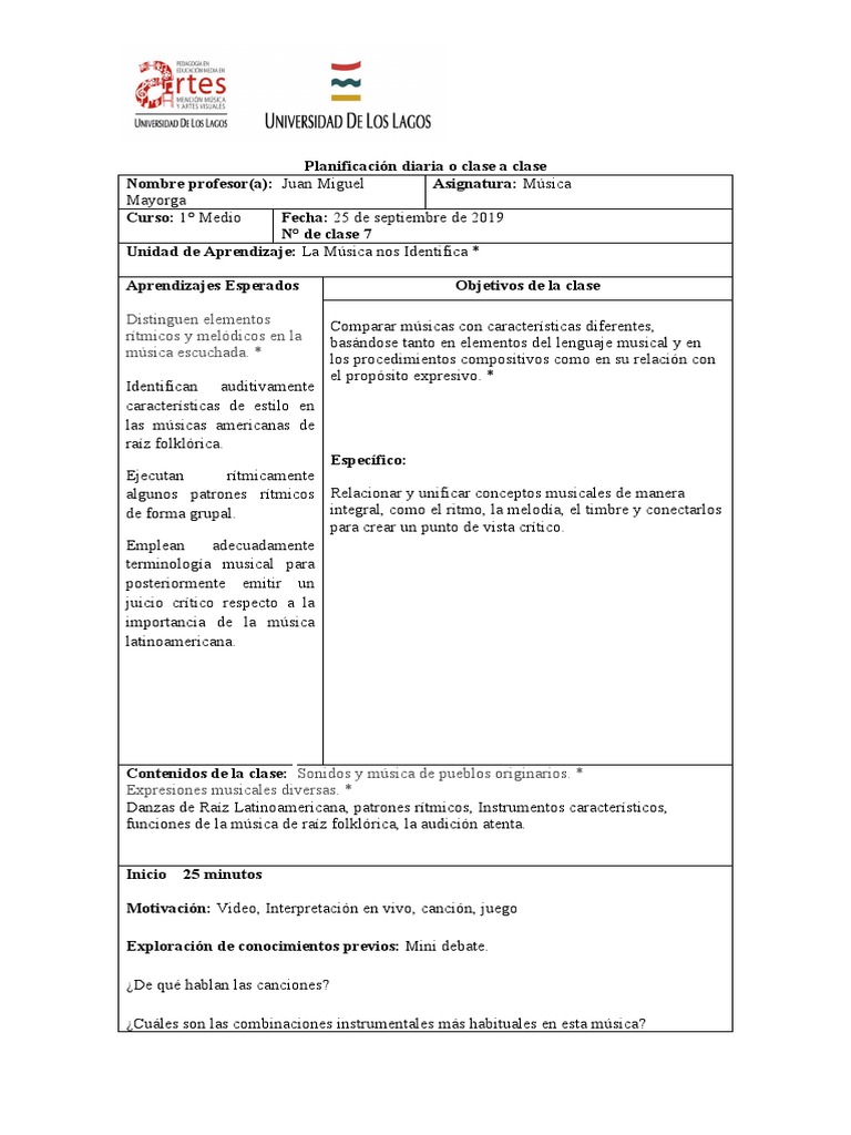 Planificación de Clase de Música Folklórica | PDF | Ritmo | Folklore