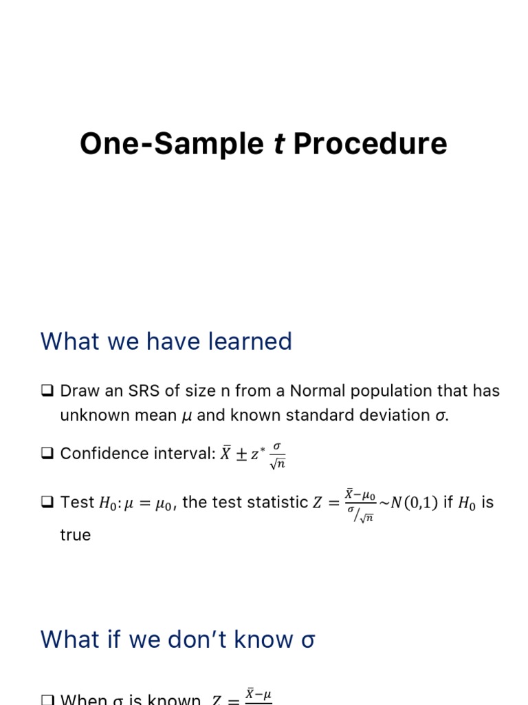 One-Sample t Test and Confidence Intervals | PDF | Confidence Interval ...