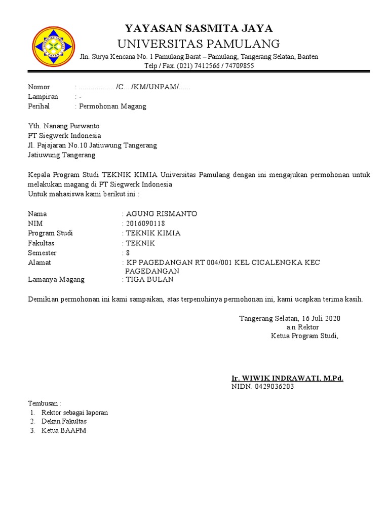 Permohonan Magang di PT Siegwerk Indonesia | PDF | Karier & Perkembangan
