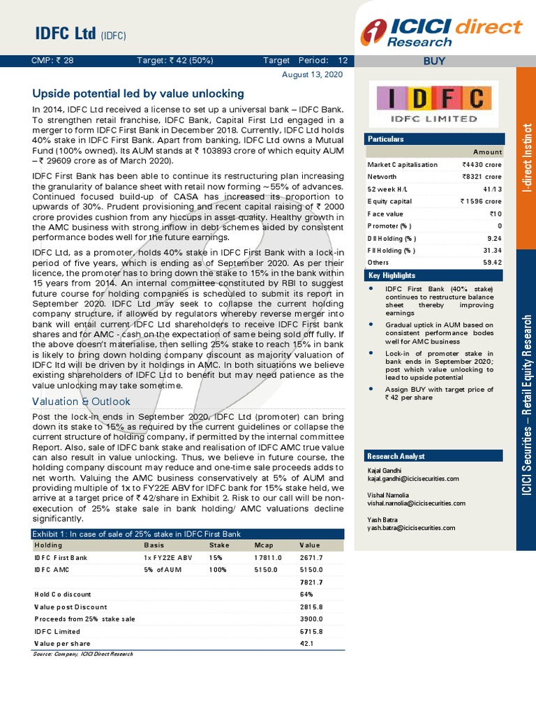 IDFC Ltd: Buy Recommendation & Outlook | PDF | Financial Analyst ...