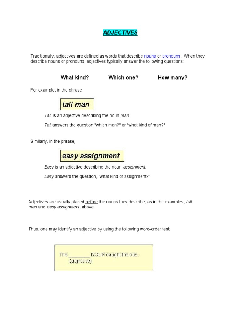 What Kind? Which One? How Many?: Adjectives | PDF | Adjective | Noun