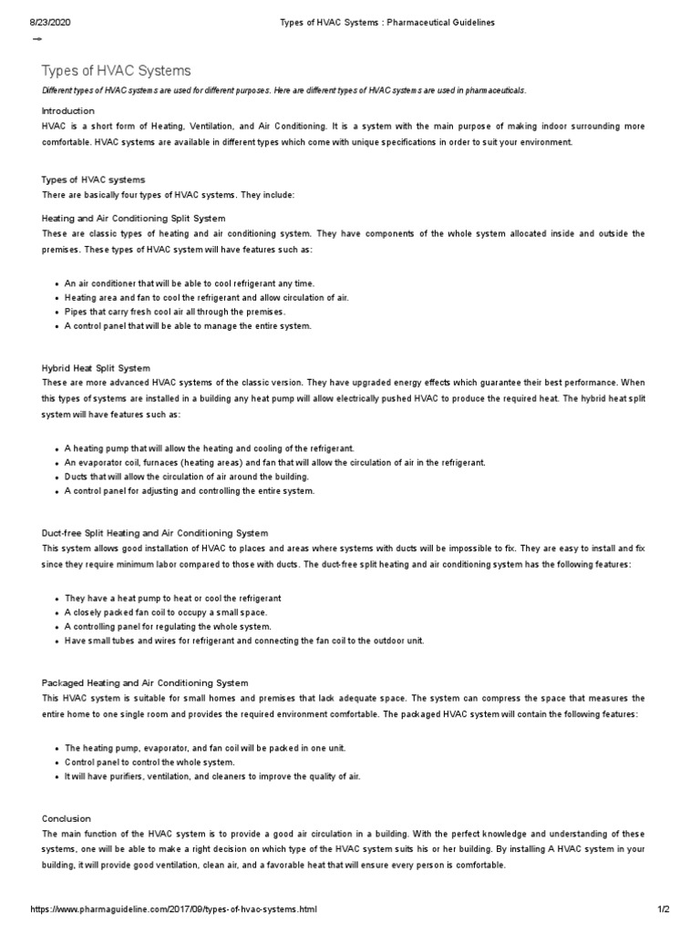 Types of HVAC Systems PDF Air Conditioning Electromechanical