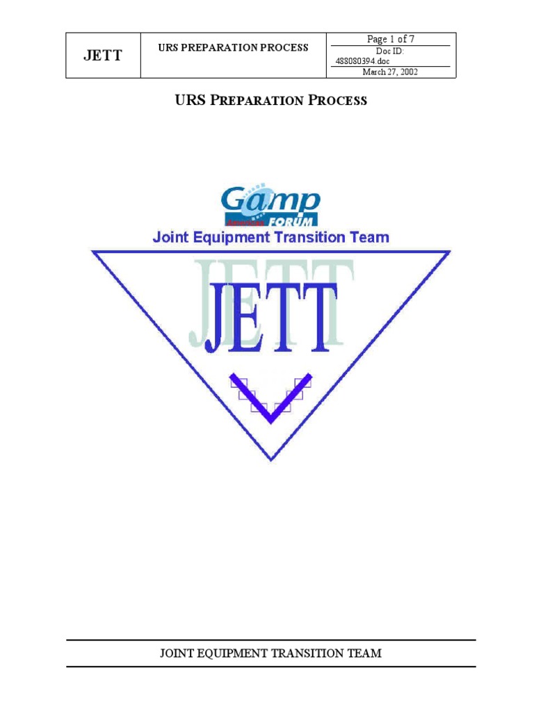 JETT URS Preparation Process Guide | PDF | Reliability Engineering ...