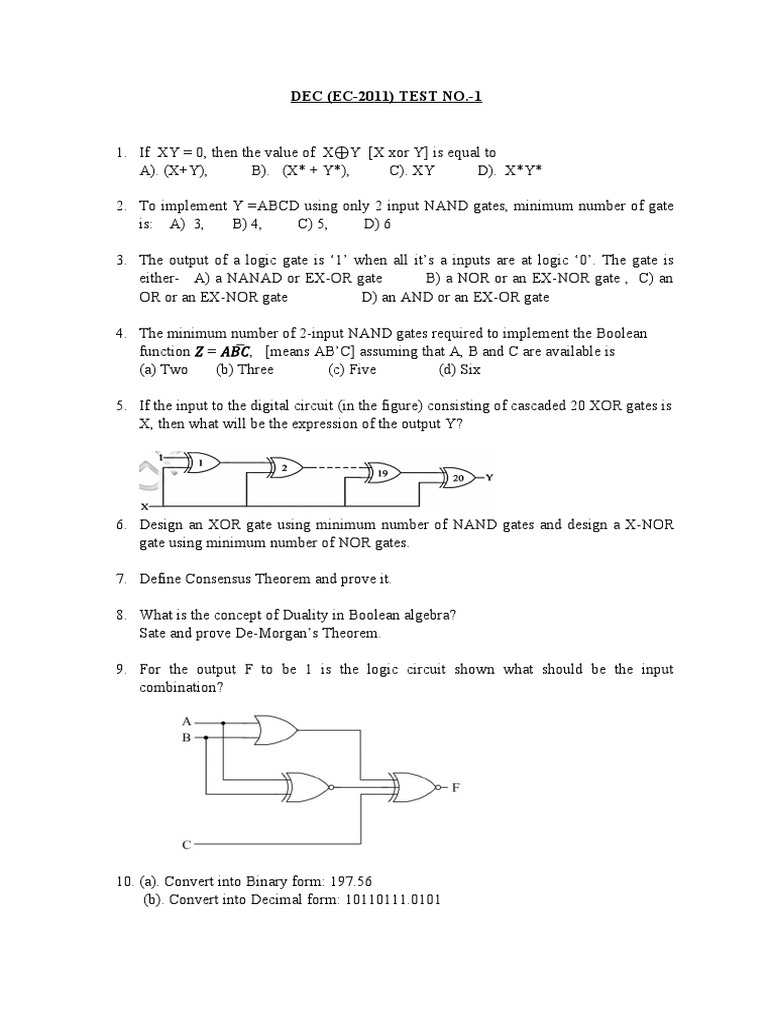 Minimum NAND Gates for XOR Implementation | PDF