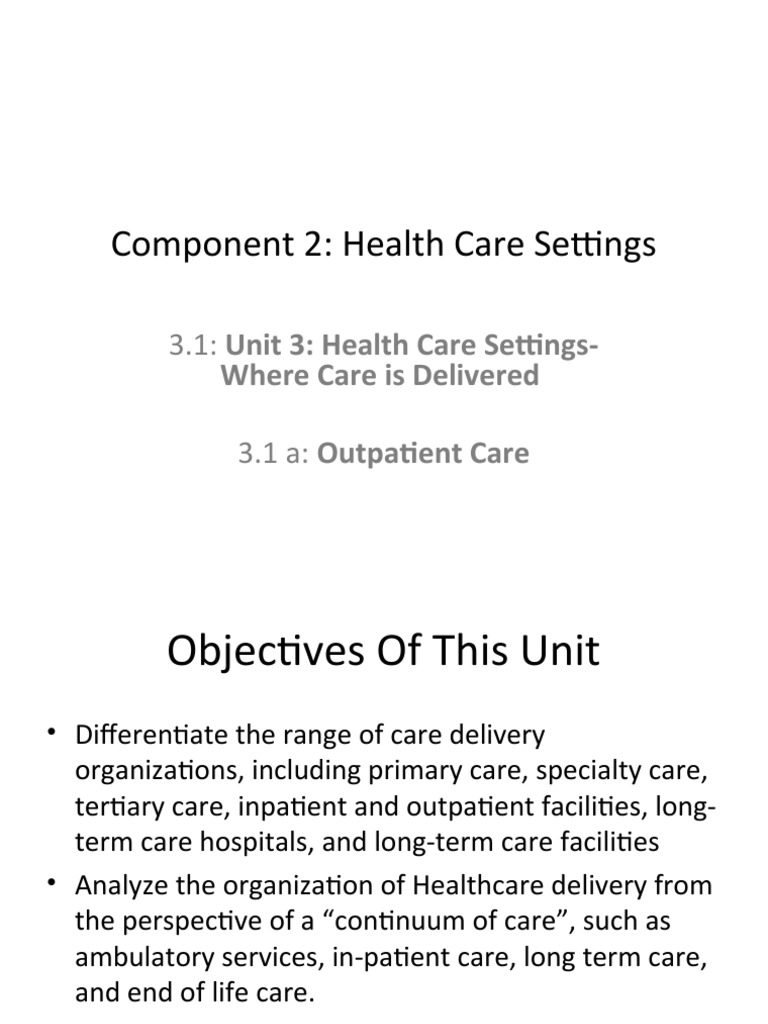 3.1 Unit 3 Health Care Settings PDF Clinic Health Care