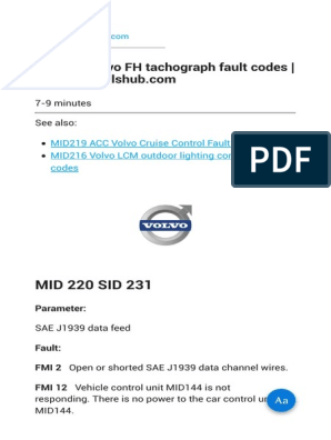 Mid220 Volvo Fh Tachograph Fault Codes Pdf | Pdf | Power Supply | Sensor
