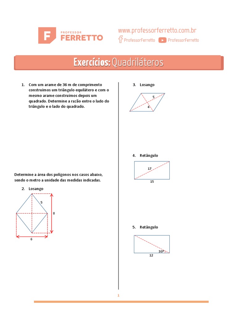 Lista de Exercícios 48 - Quadriláteros 2 | PDF | Triângulo | Área