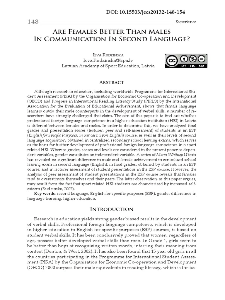 Gender Differences in Language Skills | PDF | Educational Assessment ...