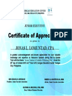 Certificate of Appreciation: Jonas L. Lomuntad, Cpa