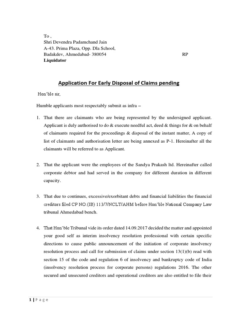 nclt-aplication-for-disposal-of-claims-pdf-bankruptcy-bankruptcy