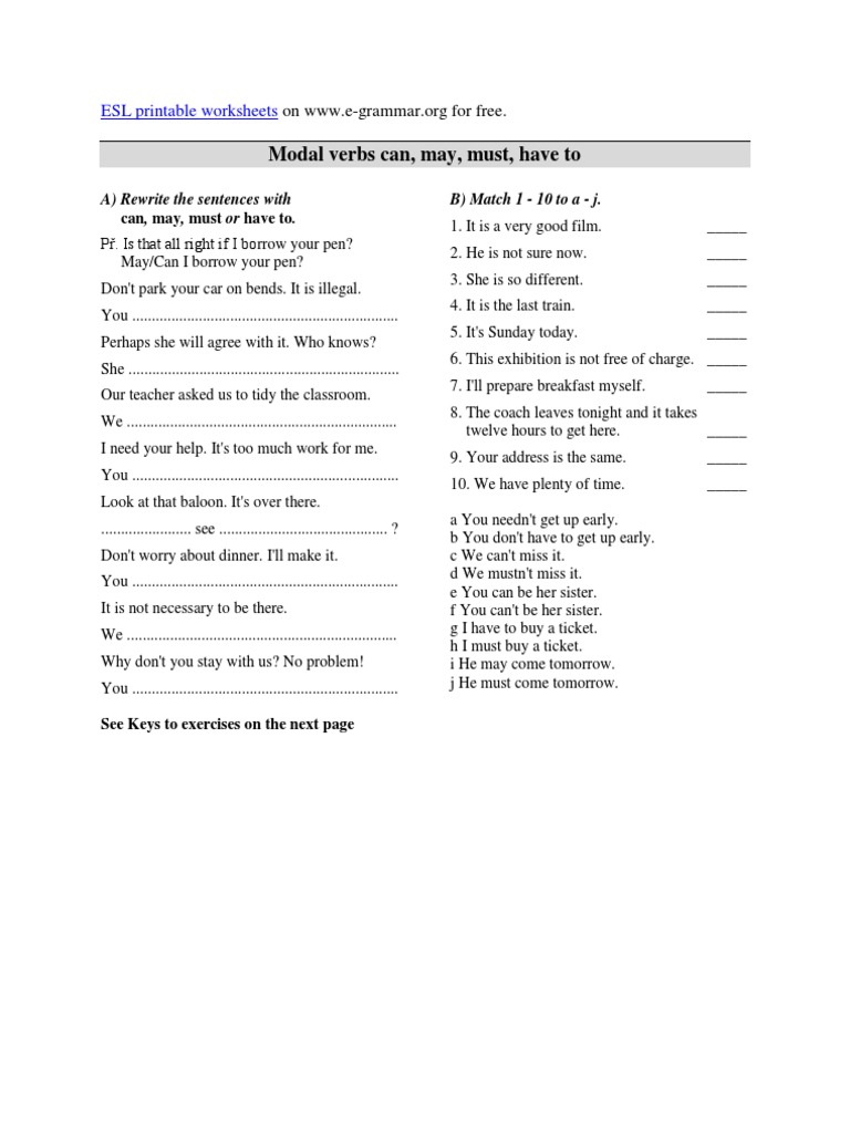 Modals Can May Must Worksheet Pdf