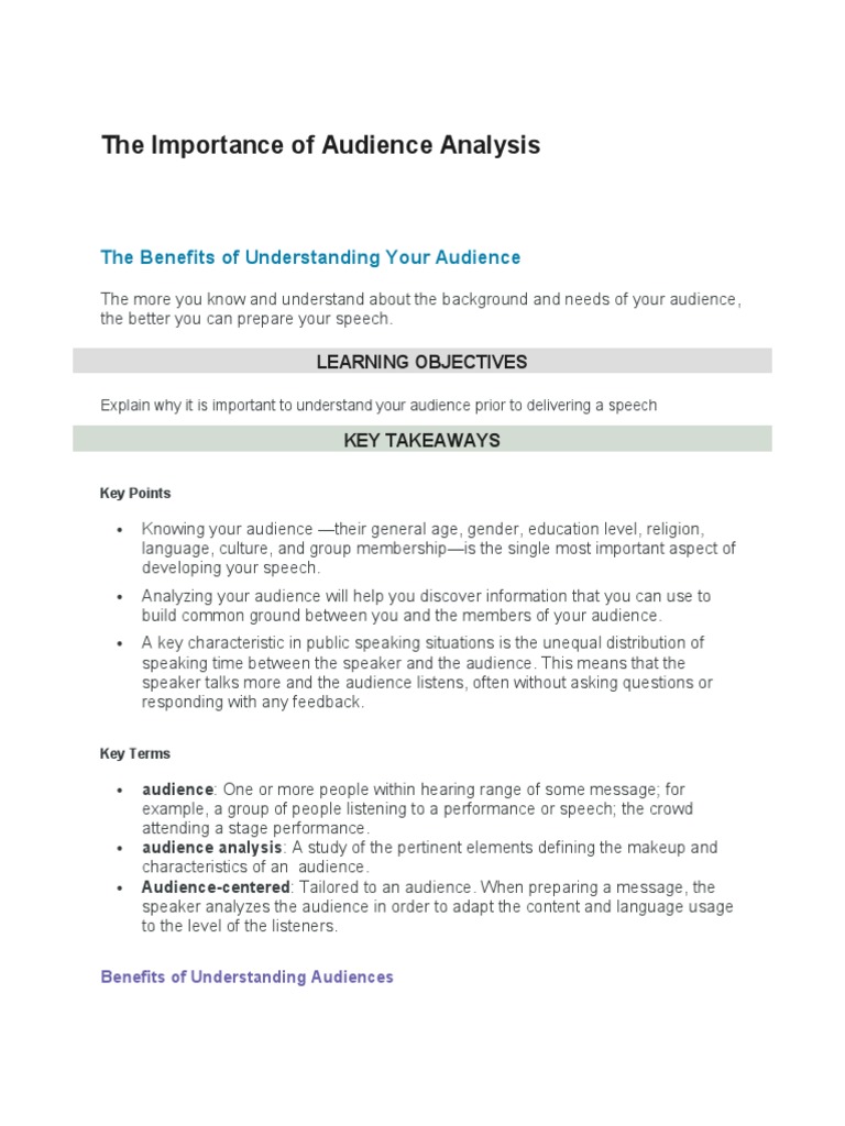 Importance of Audience Analysis in Speaking | PDF | Target Audience ...