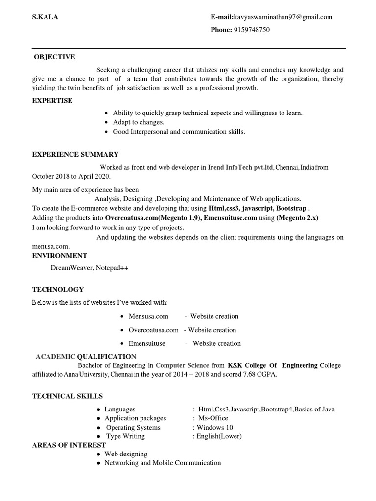 Front End Web Developer Resume | PDF | Websites | Java Script