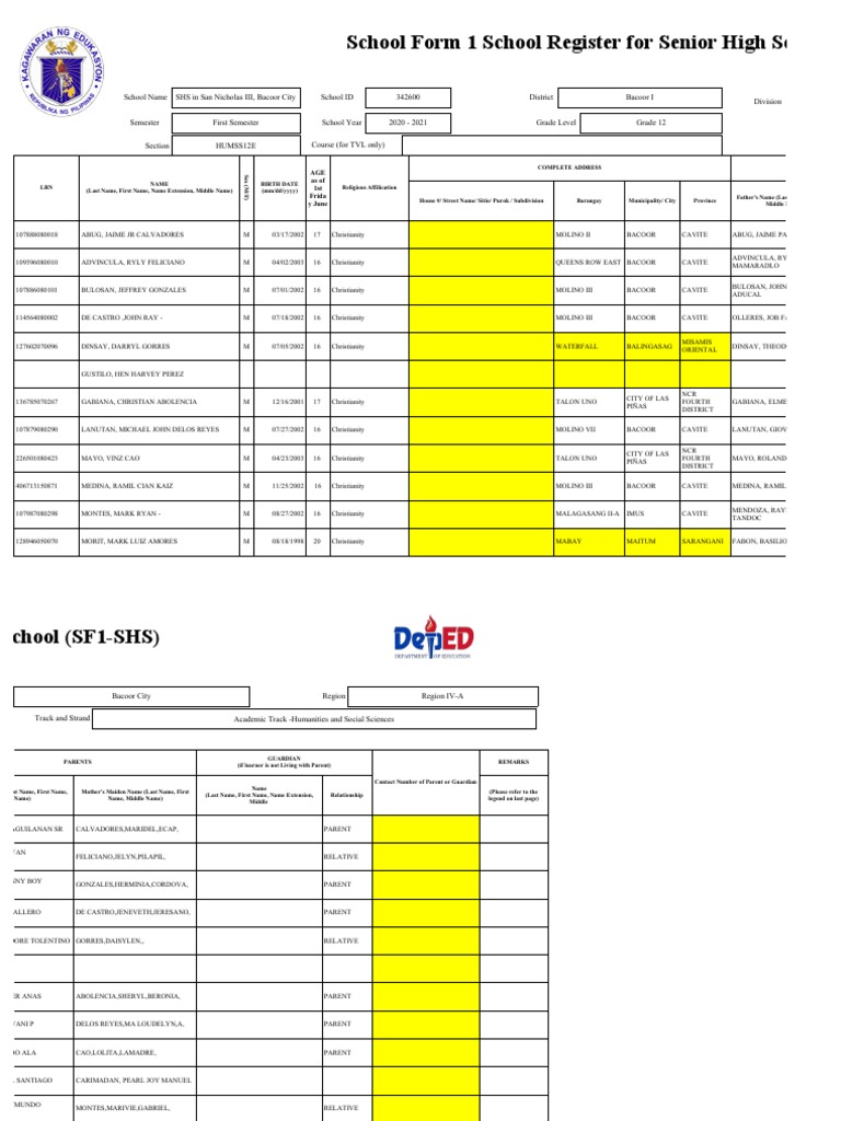 Senior High School Register 2020-2021 | PDF