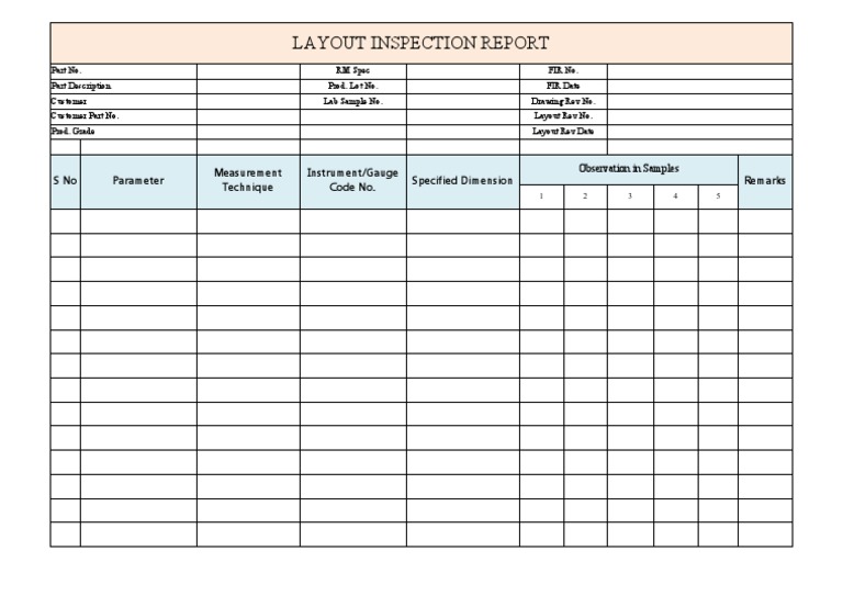 Layout Inspection Report: Sno Parameter Specified Dimension Remarks ...