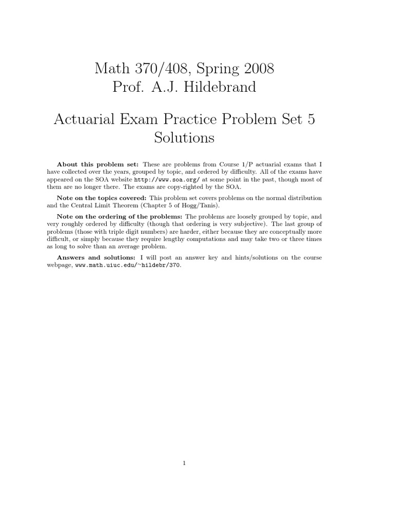 Actuarial Exam Practice Solutions | PDF | Normal Distribution | Variance