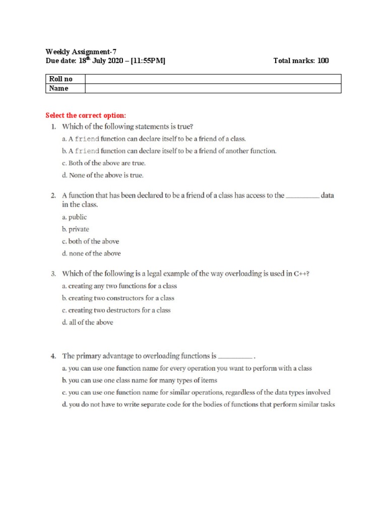 Weekly Assignment-7 Due Date: 18 July 2020 - (11:55PM) Total Marks: 100 ...
