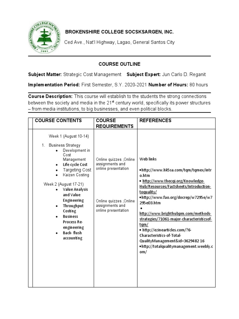 Strategic Cost Management Course | PDF | Cost Accounting | Business ...