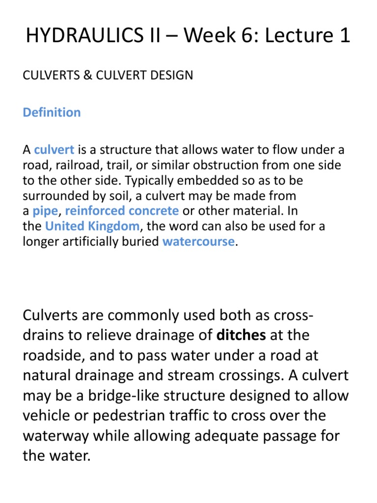 HYDRAULICS II Week 6Lecture 1 PDF Hydrology Physical Geography