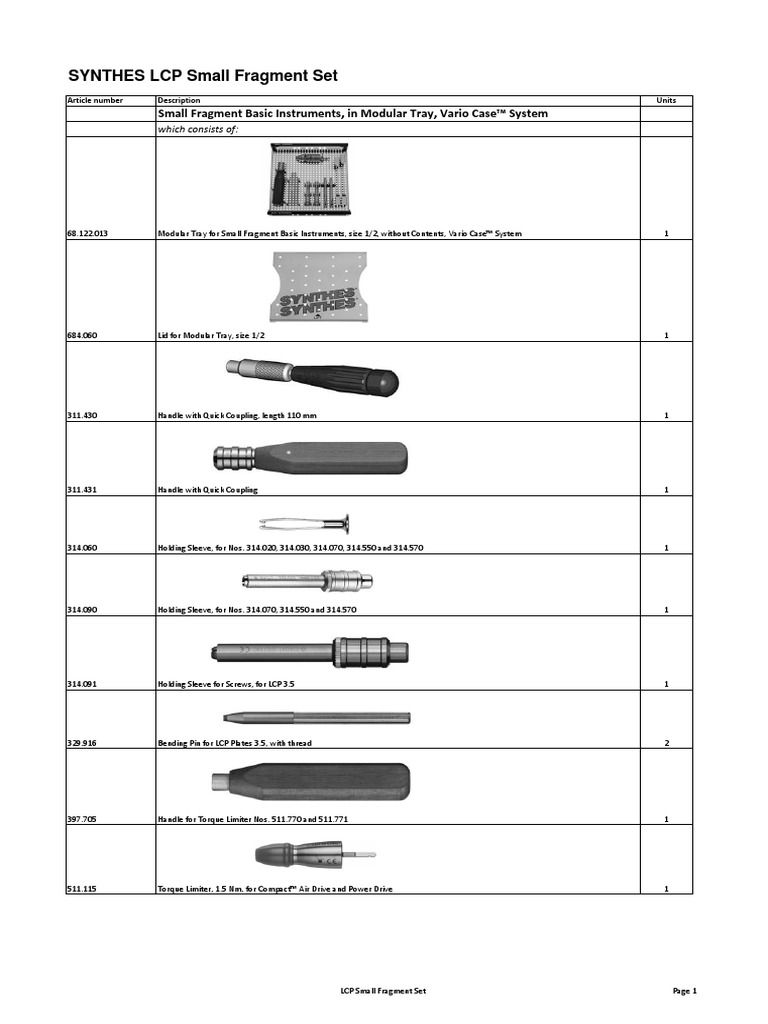 SYNTHES LCP Small Fragment Instrument Set PDF Drill Industrial
