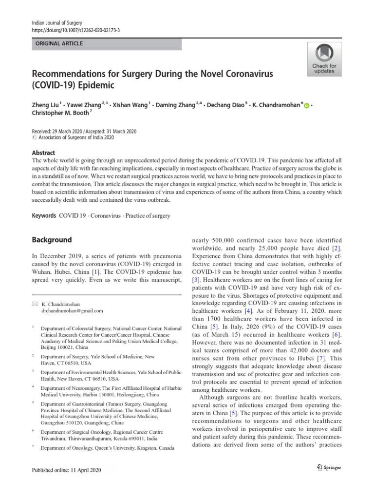 Surgical Guidelines During COVID-19 Pandemic | PDF | Surgery | Health ...