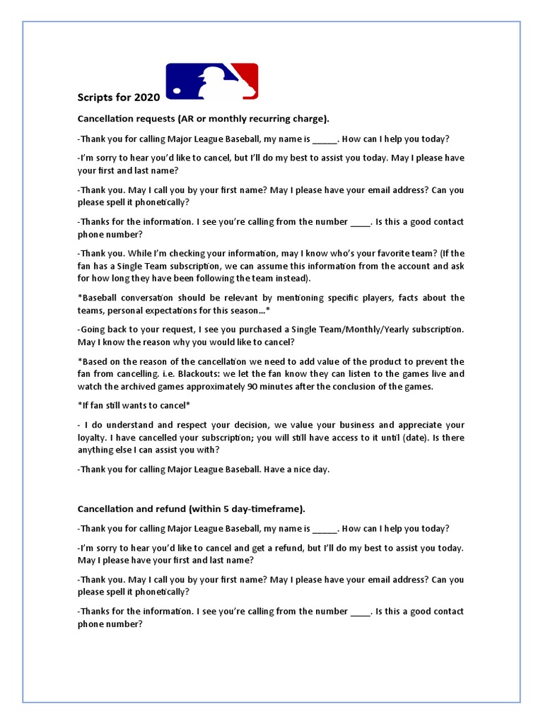 Scripts for Handling MLB.TV Customer Service Requests | PDF | Virtual ...