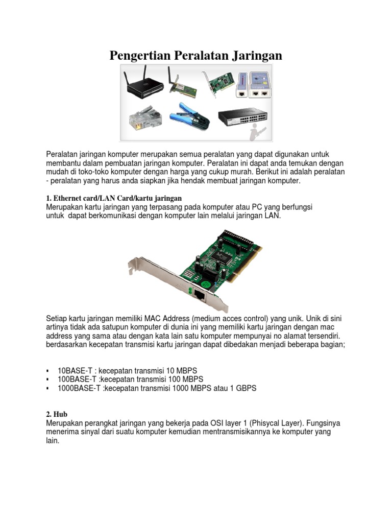 Pengertian Peralatan Jaringan Pdf