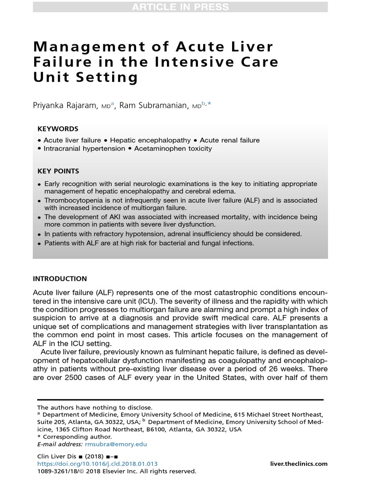Management Of Acute Liver Failure In Intensive Care – ETKTD