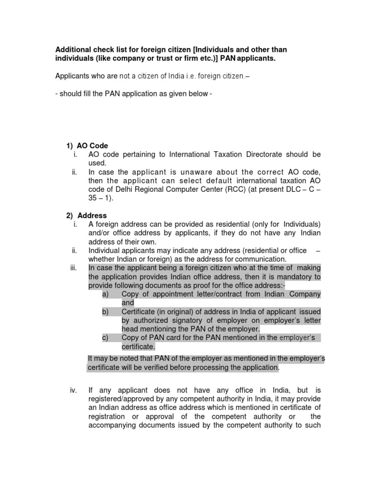 PAN Application Guide for Foreign Citizens | PDF | Government And ...