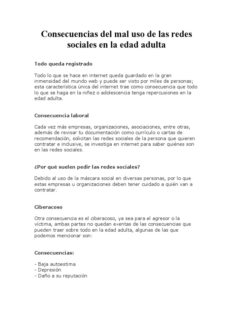 Consecuencias Del Mal Uso de Las Redes Sociales | PDF