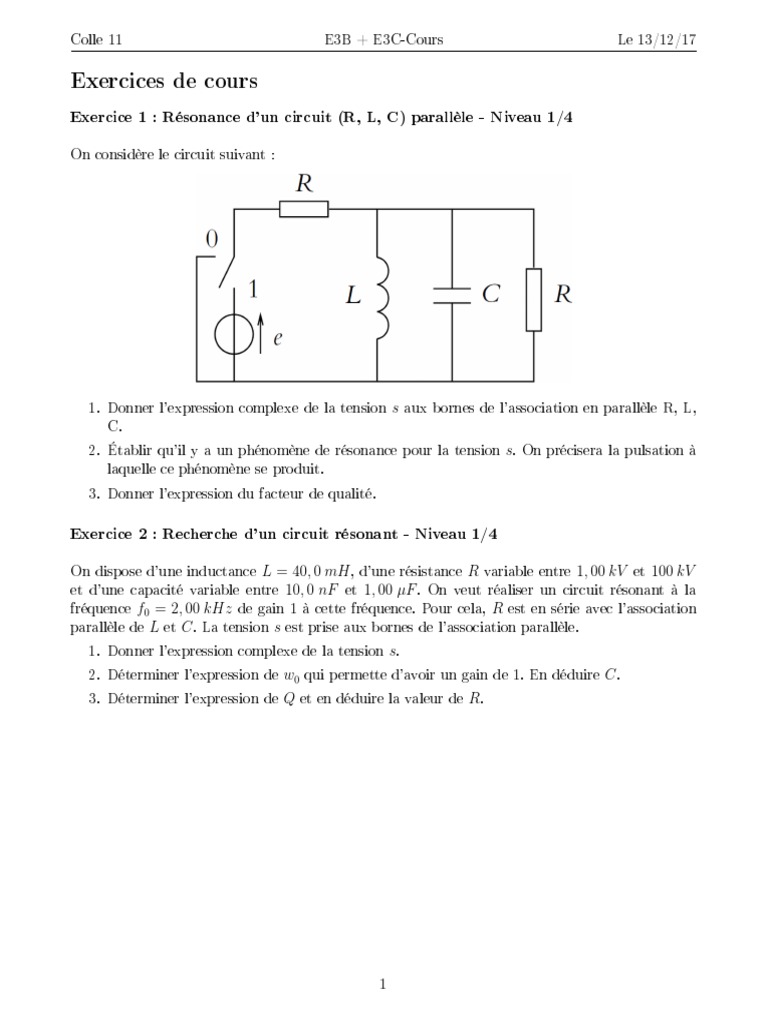 Comment Effectuer Une étude Sur Un Schéma électrique D ali Exo Colle 11 Exercices | PDF | Impédance (électricité) | Réseau électrique