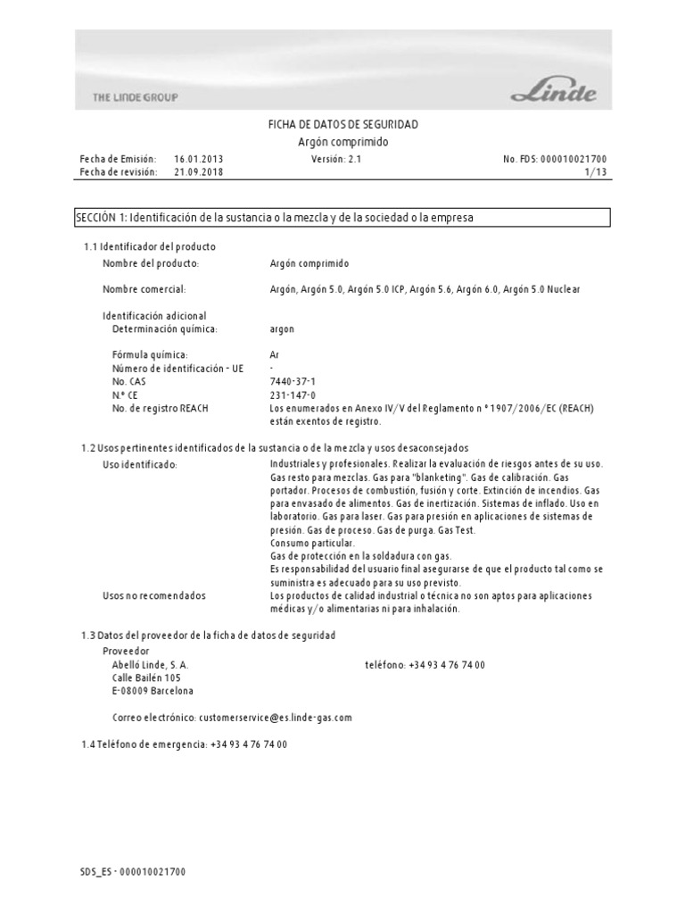 Ficha de Seguridad ARGON | PDF | Seguridad y salud ocupacional ...