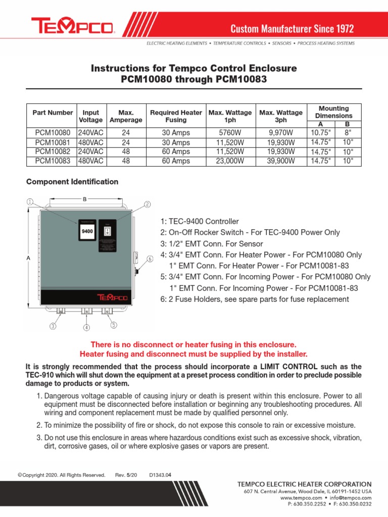 Instructions For Tempco Control Enclosure PCM10080 Through PCM10083 ...