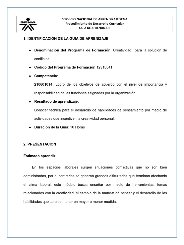 Guia Aprendizaje 1 PDF | PDF | Creatividad | Evaluación