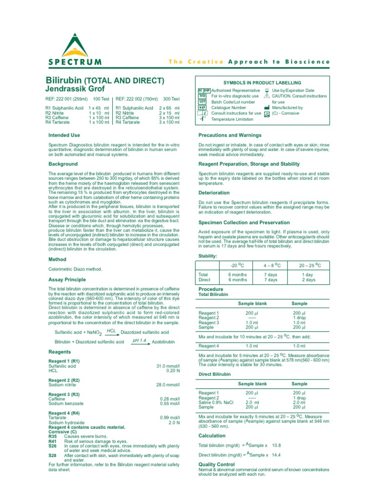 Bilirubin (TOTAL AND DIRECT) Jendrassik Grof PDF Chemistry Nature