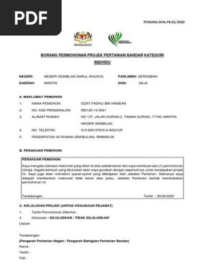 Borang Permohonan Projek Pertanian Bandar Individu V2 Pdf Pdf