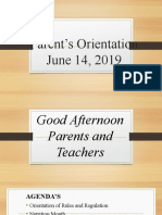 Parent's Orientation June 14, 2019