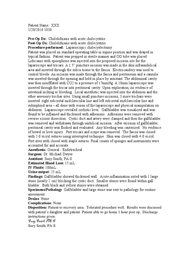 SOAP SURG Op Note Example PDF PDF Gallbladder Surgery