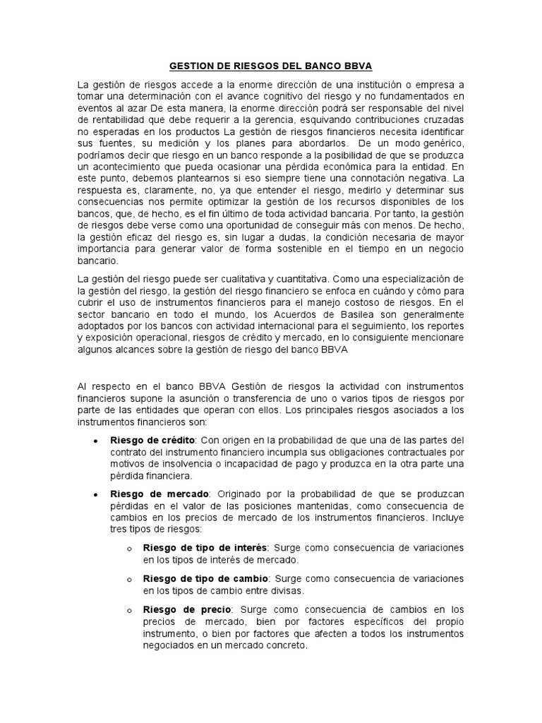 Gestión de Riesgos en BBVA | PDF | Riesgo crediticio | Bancos