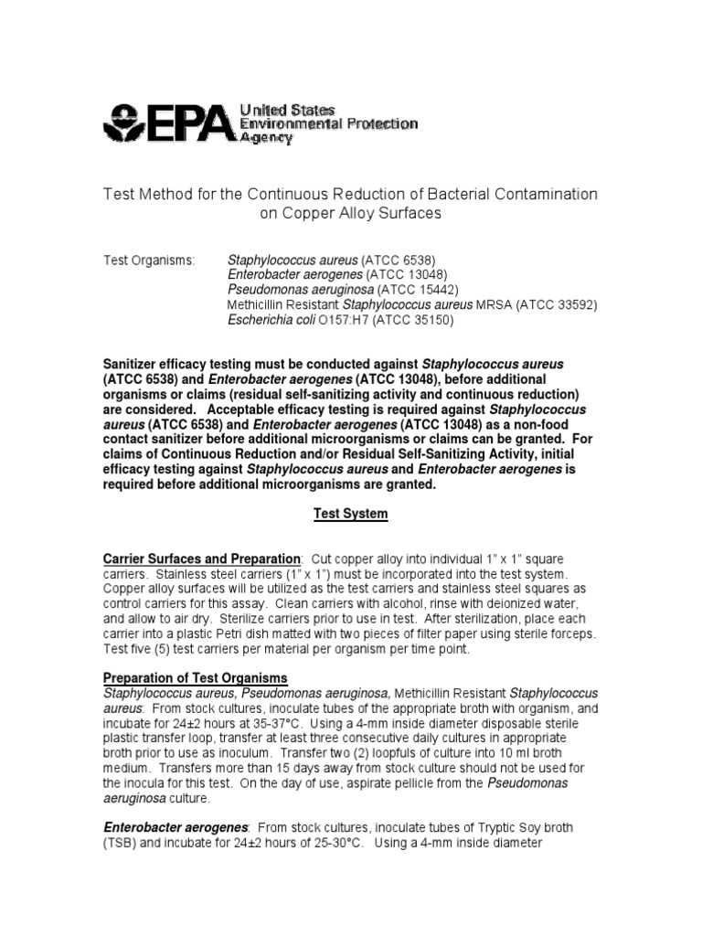 Copper Alloy Bacterial Reduction Test | PDF | Antimicrobial | Infection ...