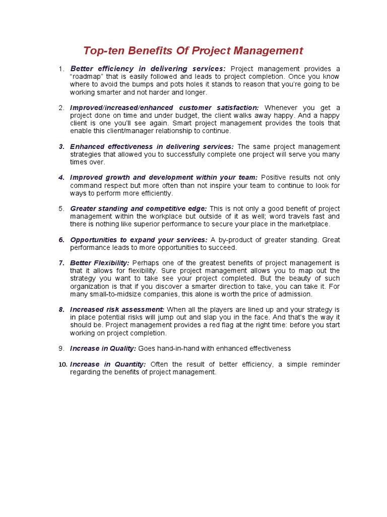 Top 10 Project Management Benefits | PDF | Career & Growth | Business