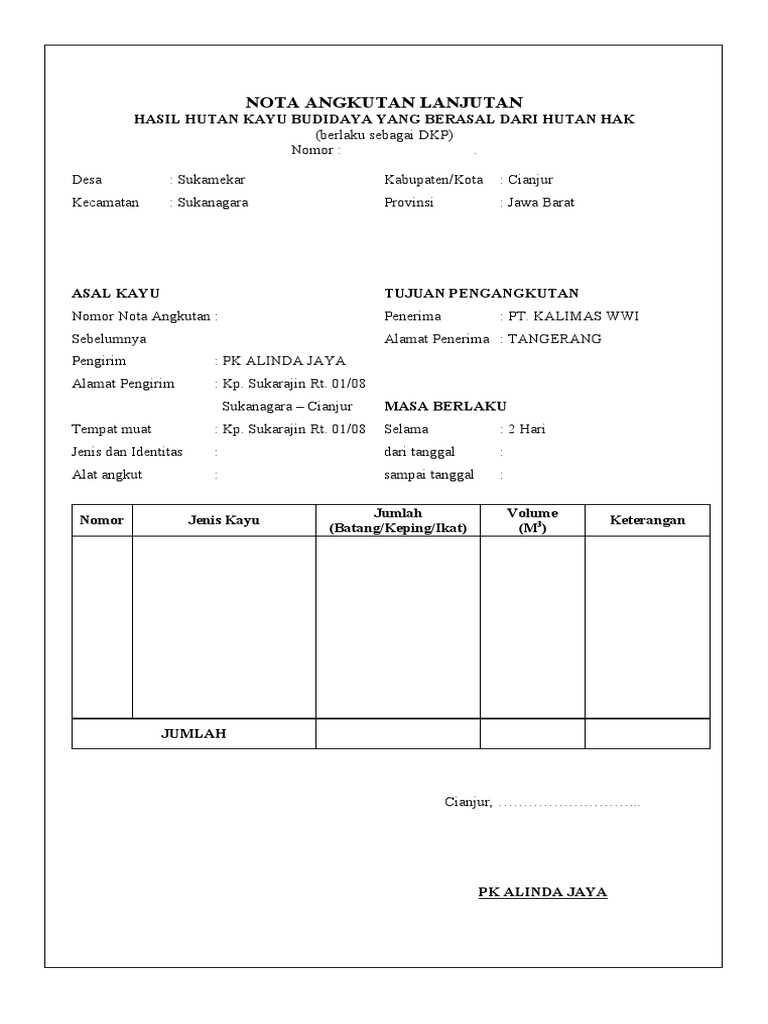 Nota Angkutan Kayu Budidaya | PDF