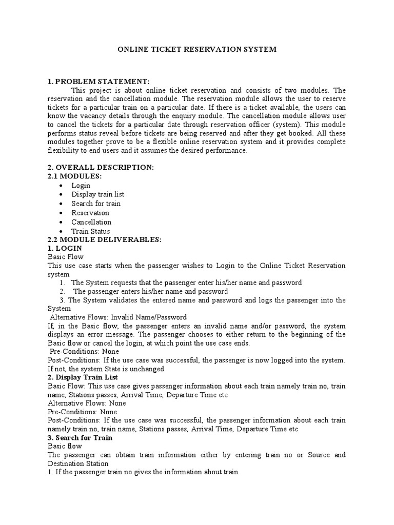 Online Train Ticket Reservation System | PDF | Use Case | Ticket ...